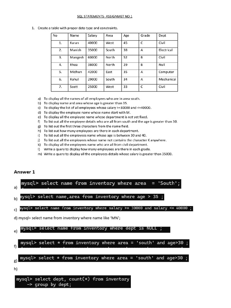 Assignment 1 Mysql Code -2025-26-New (3) | PDF