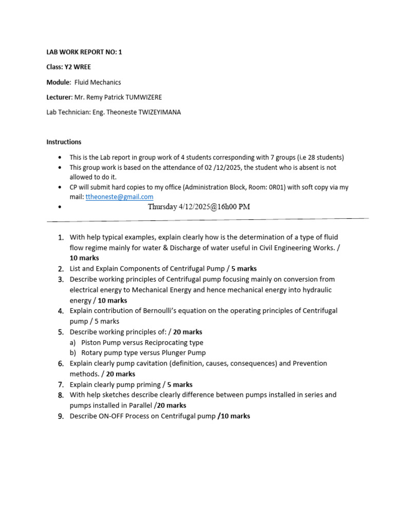 Fluid Mechanics Lab Report Overview | PDF