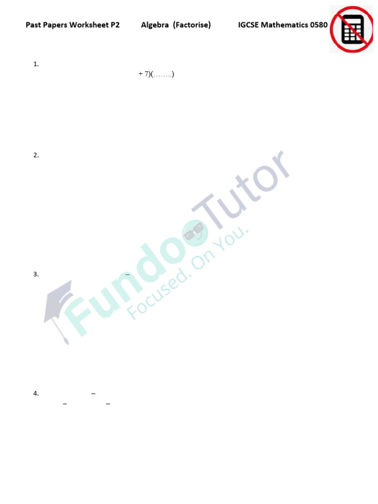 IGCSE Algebra Factorization Worksheet | PDF | Factorization | Mathematics