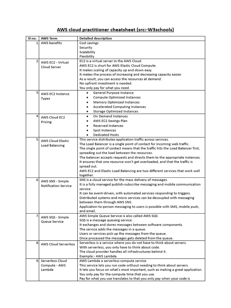 AWS Cloud Practitioner Cheat Sheet | PDF | Cloud Computing | Computer ...
