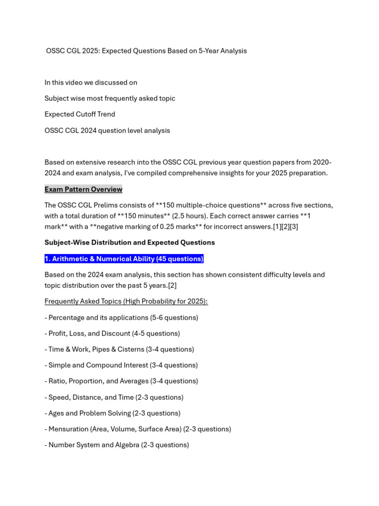 OSSC CGL 2025 Best Strategy | PDF | Data | Multiple Choice