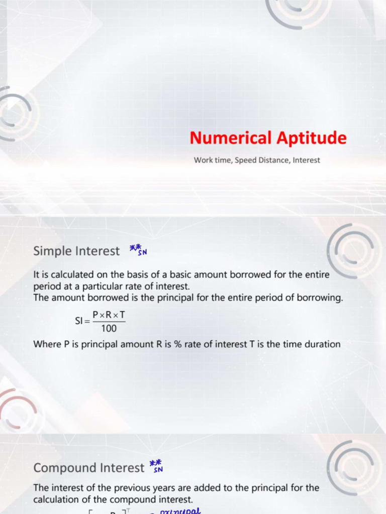 Lecture - 5 - Work & Time, Speed & Distance, Simple & Compound Interest ...