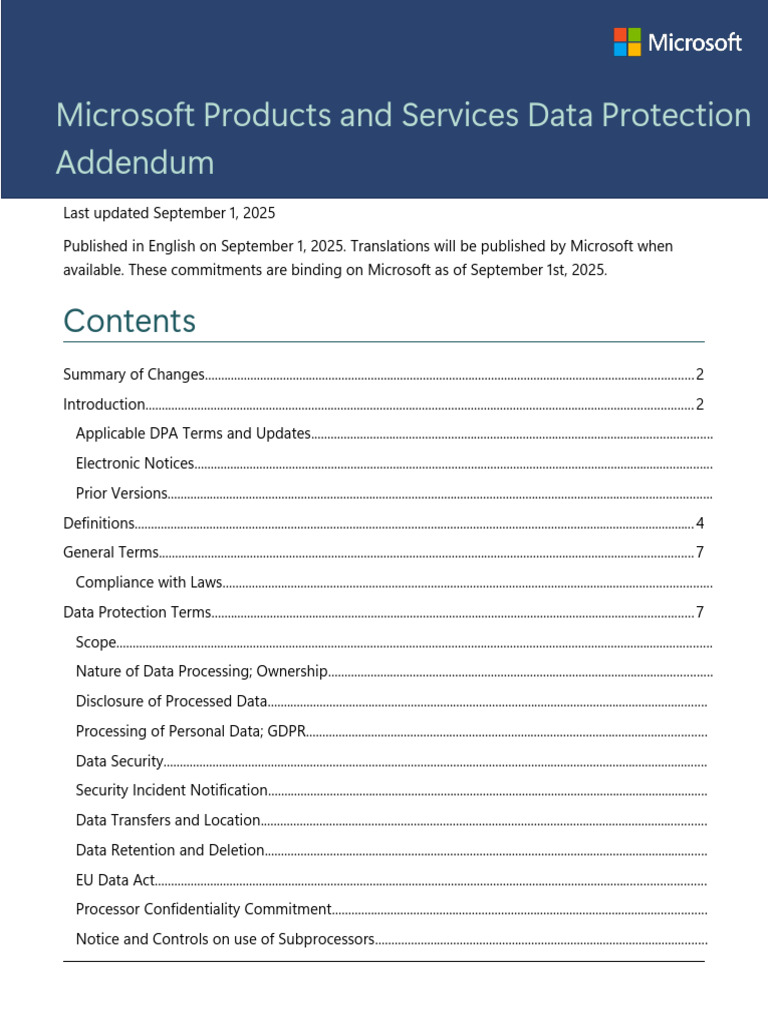 Microsoft Data Protection Addendum 2025 | PDF | Audit | Computer Security