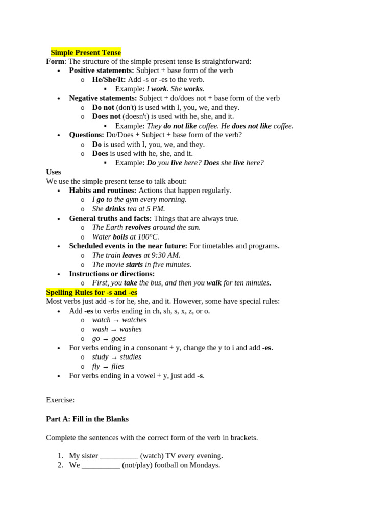 Understanding Simple Present Tense | PDF | Grammatical Tense | English ...