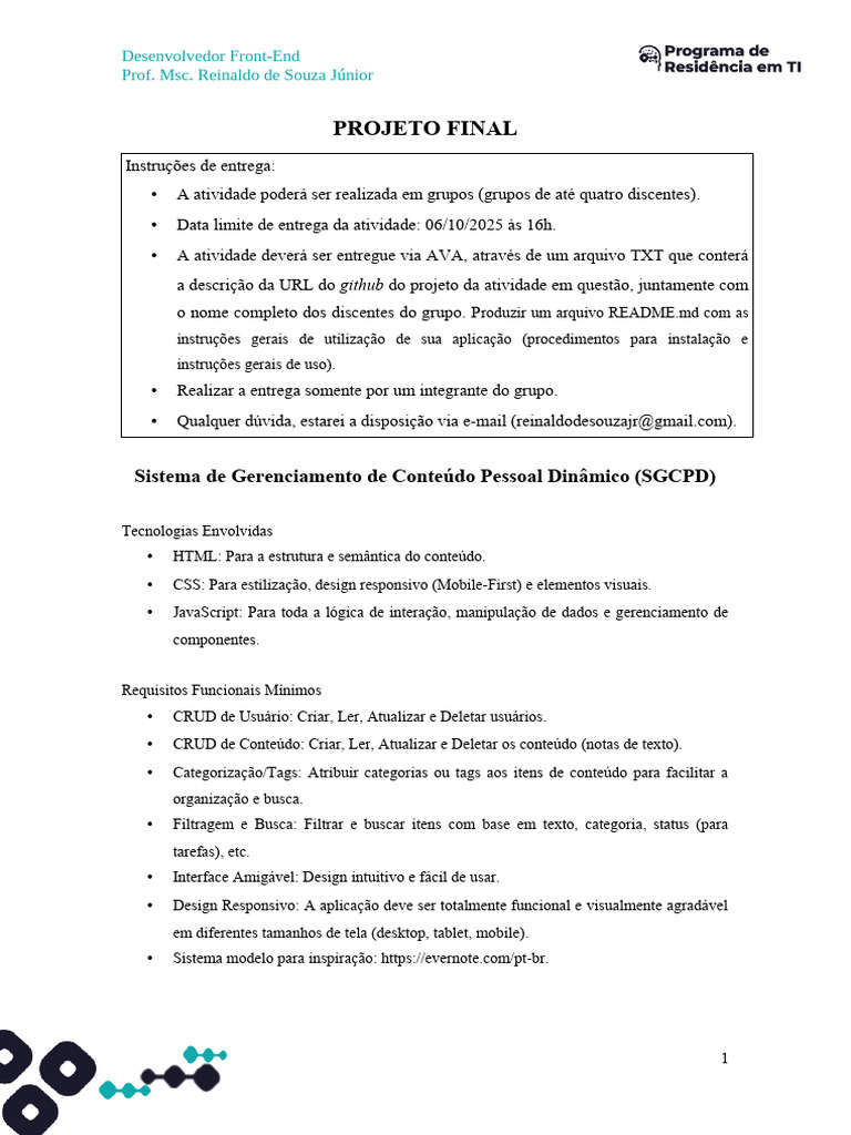 Projeto Final: Sistema de Gerenciamento Dinâmico | PDF | Script Java ...