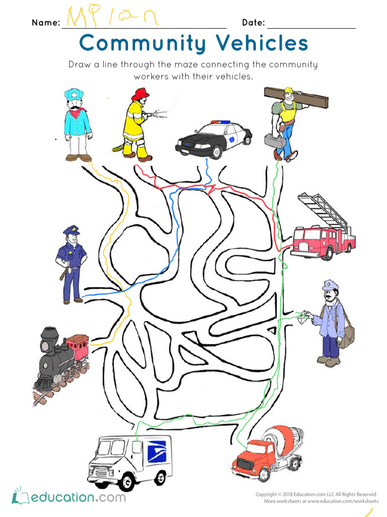 Community Vehicles Maze Worksheet | PDF