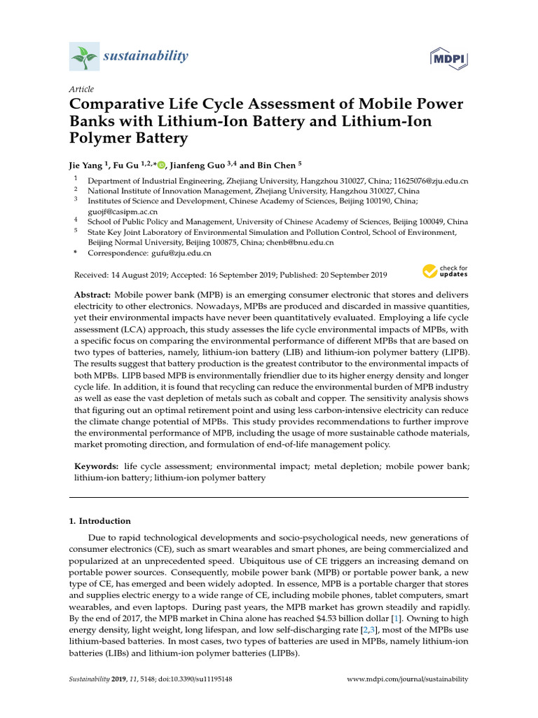 Sustainability 11 05148 v2 | PDF | Life Cycle Assessment | Lithium Ion ...