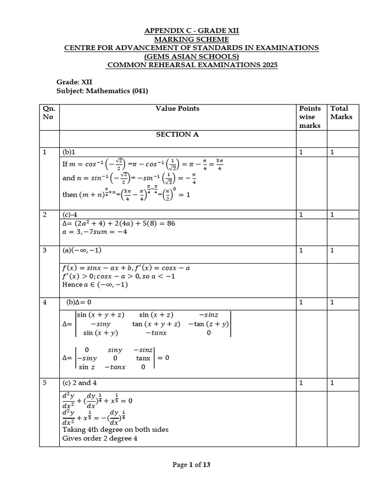 Gr XII- Mathematics MS-SET B- MAIN | PDF