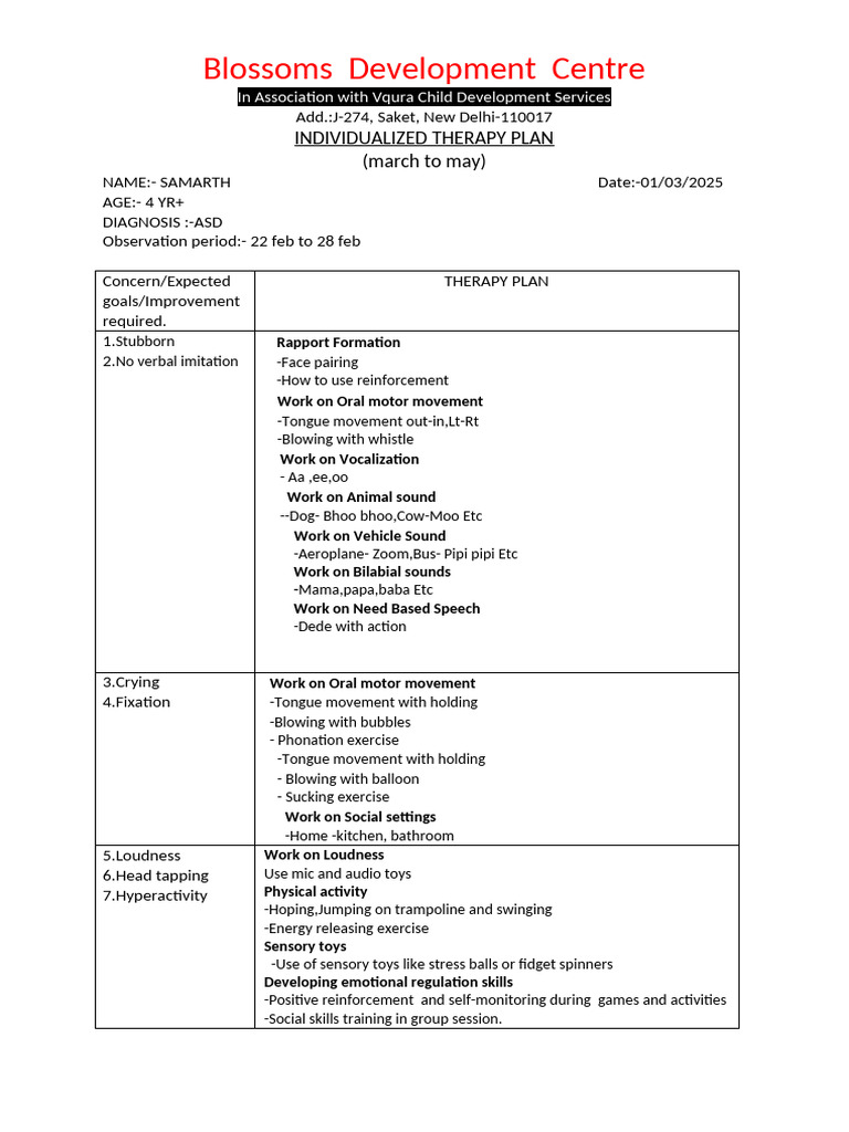 Individualized Plan March to May | PDF