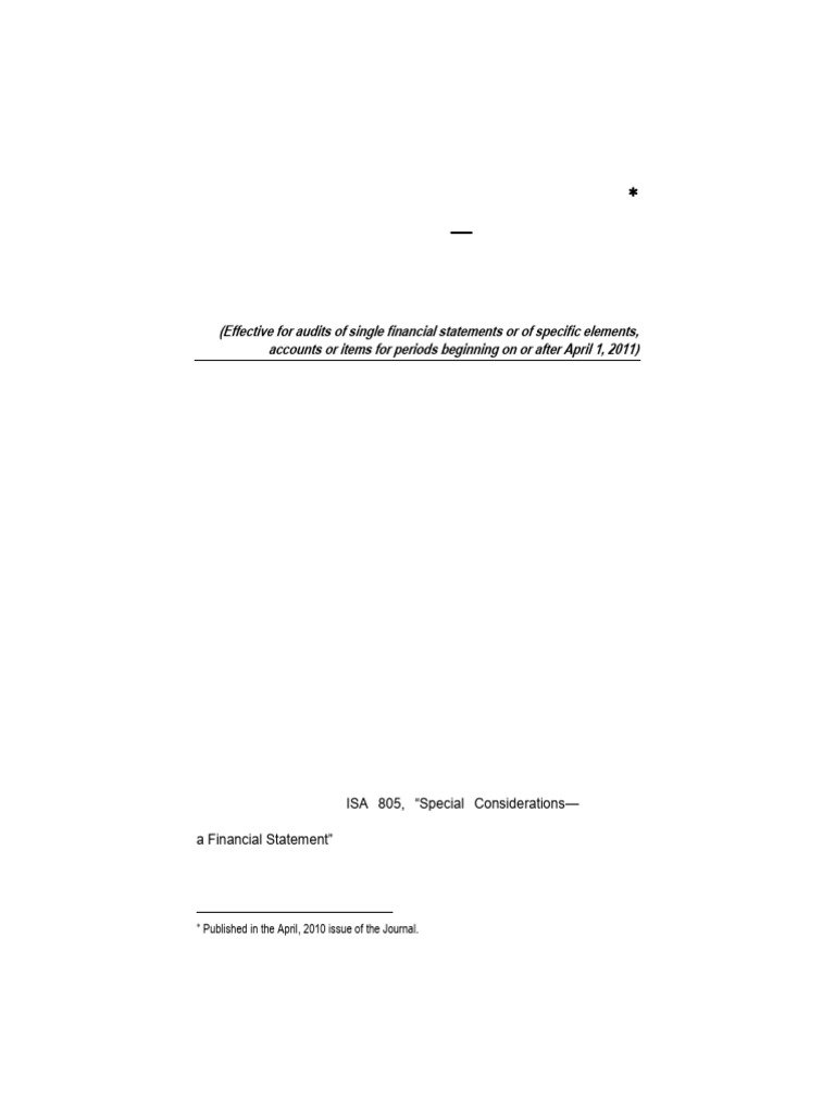 Illustration for SA 805 Report | PDF | Auditor's Report | Audit