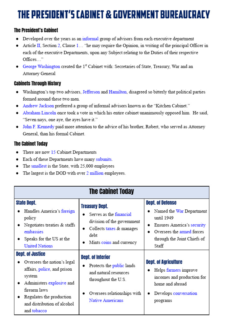 Overview of the President's Cabinet | PDF | Alexander Hamilton | Great ...