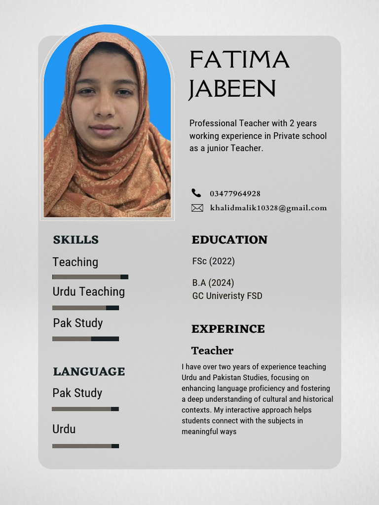 Urdu and Pakistan Studies Teacher Profile | PDF