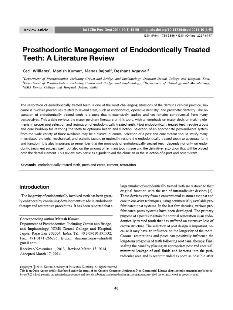 Restoring Endodontically Treated Teeth | PDF | Dental Composite ...
