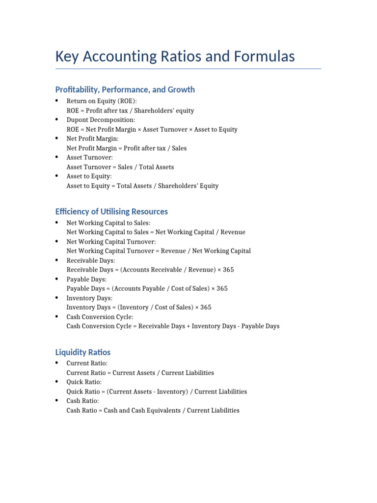 Key Accounting Ratios and Formulas Guide | PDF | Working Capital ...