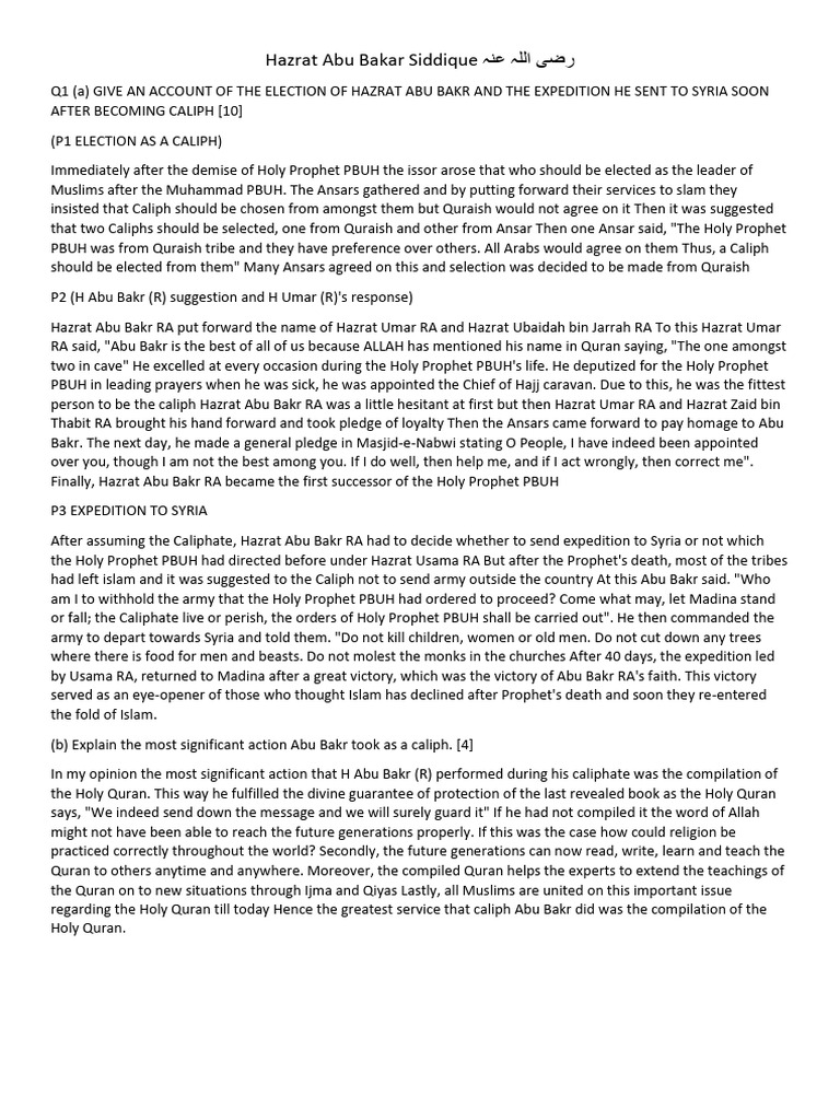 Abu Bakr's Election and Actions as Caliph | PDF | Muhammad | Umar