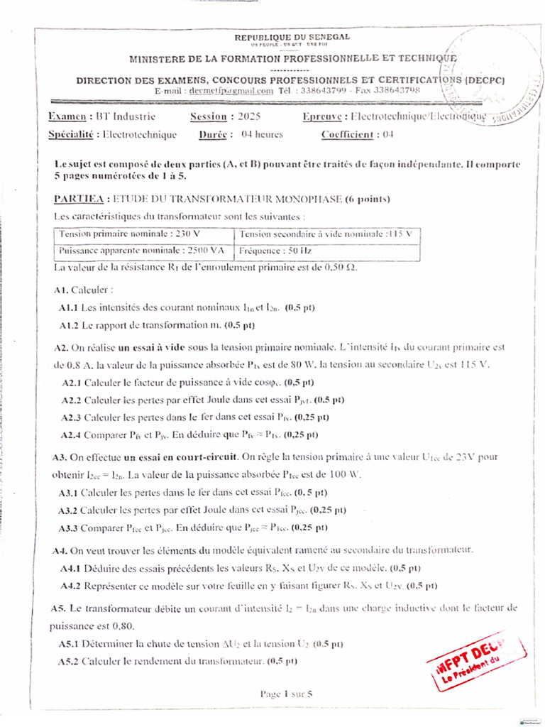 BT Electrotechnique 2025 | PDF