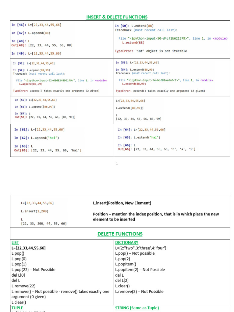 Insert and Delete Functions in Python | PDF