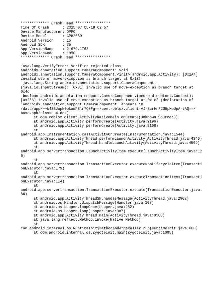 OPPO Crash Log: CameraComponent Error | PDF