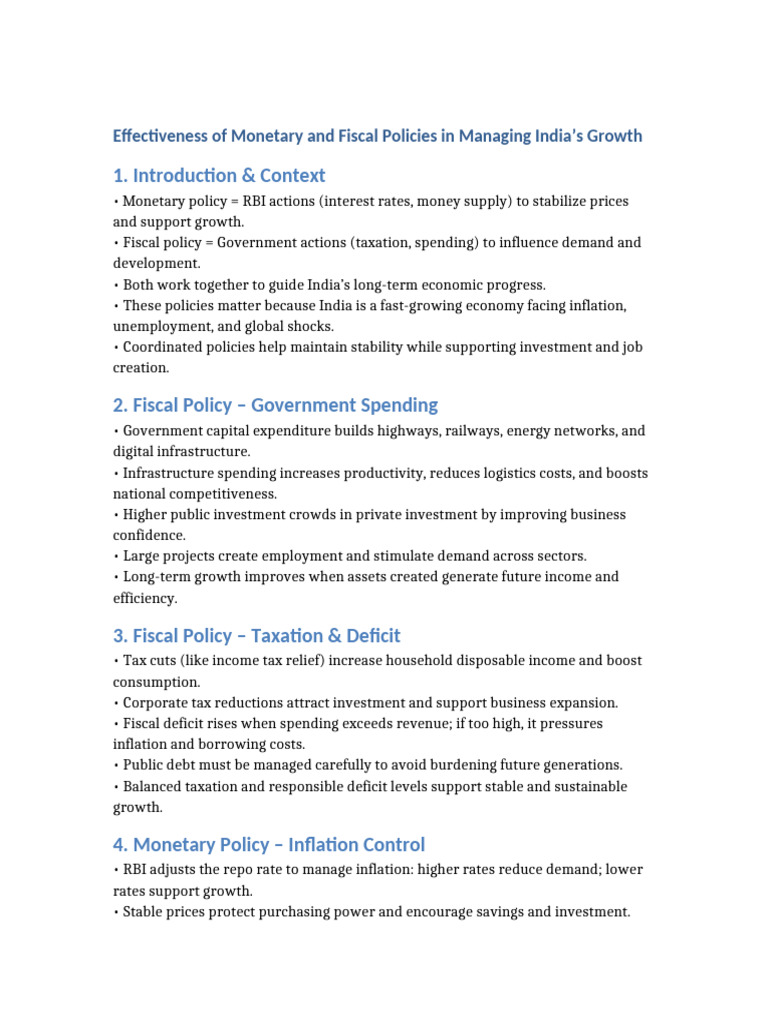 Monetary and Fiscal Policy Impact on India | PDF | Fiscal Policy ...