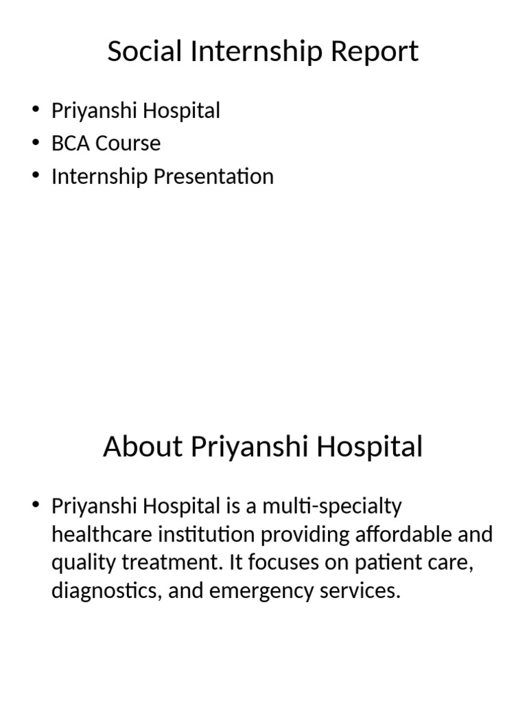 BCA Internship Report at Priyanshi Hospital | PDF