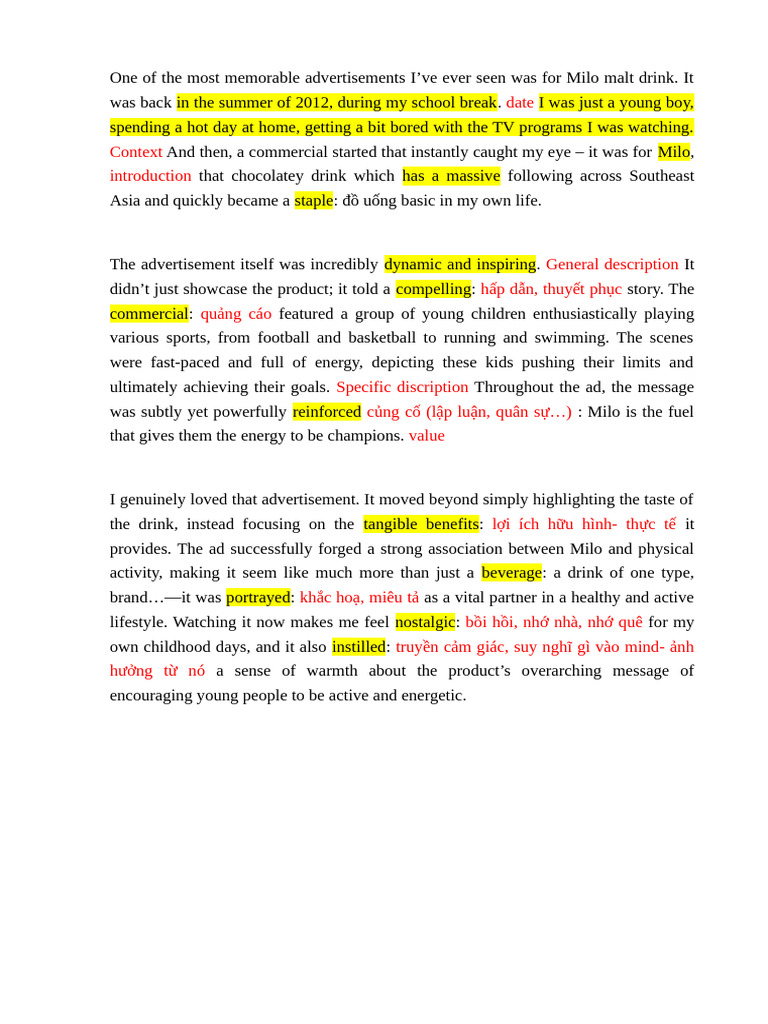 Memorable Milo Advertisement Review | PDF