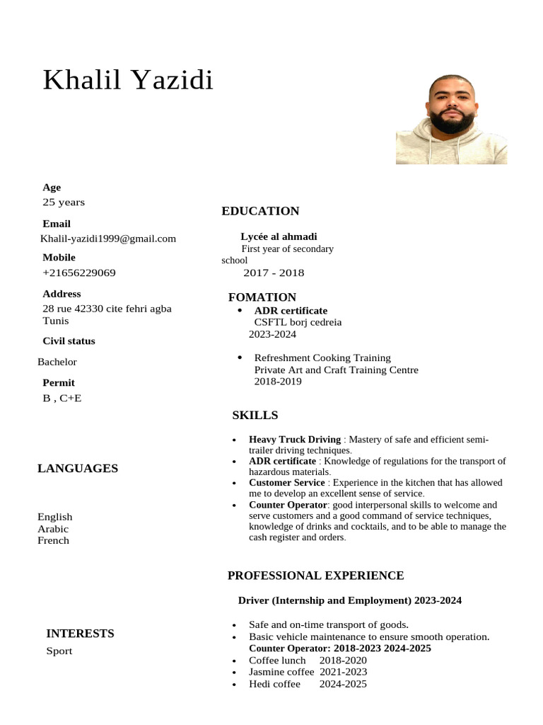 Khalil Yazidi: Driver & Customer Service Skills | PDF