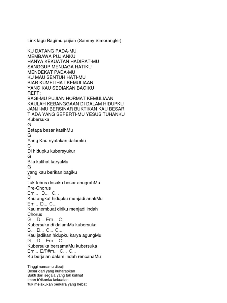 Tinggi Namamu Dipuji Besar Dari Yang Kuharapkan Bukti Dari Segala Yang Tak Kulihat Iman B Rikanku Kekuatan Tuk Melakukan Perkara Yang Hebat