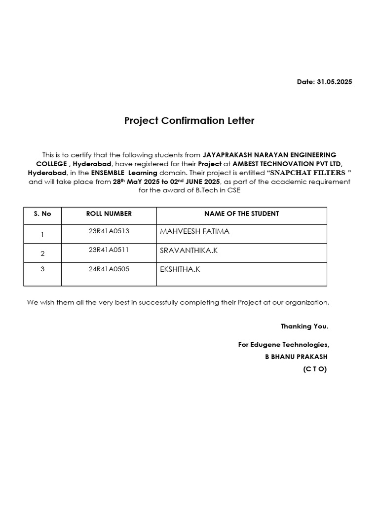 Project Confirmation for Snapchat Filters | PDF