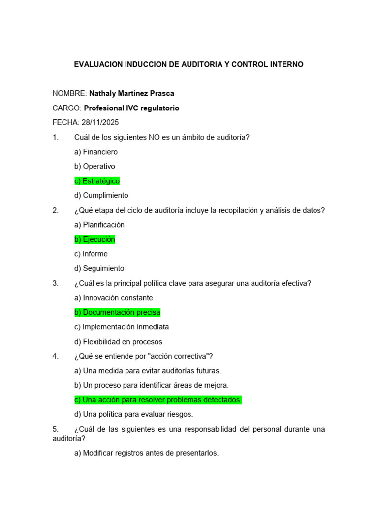Evaluación de Auditoría y Control Interno | PDF