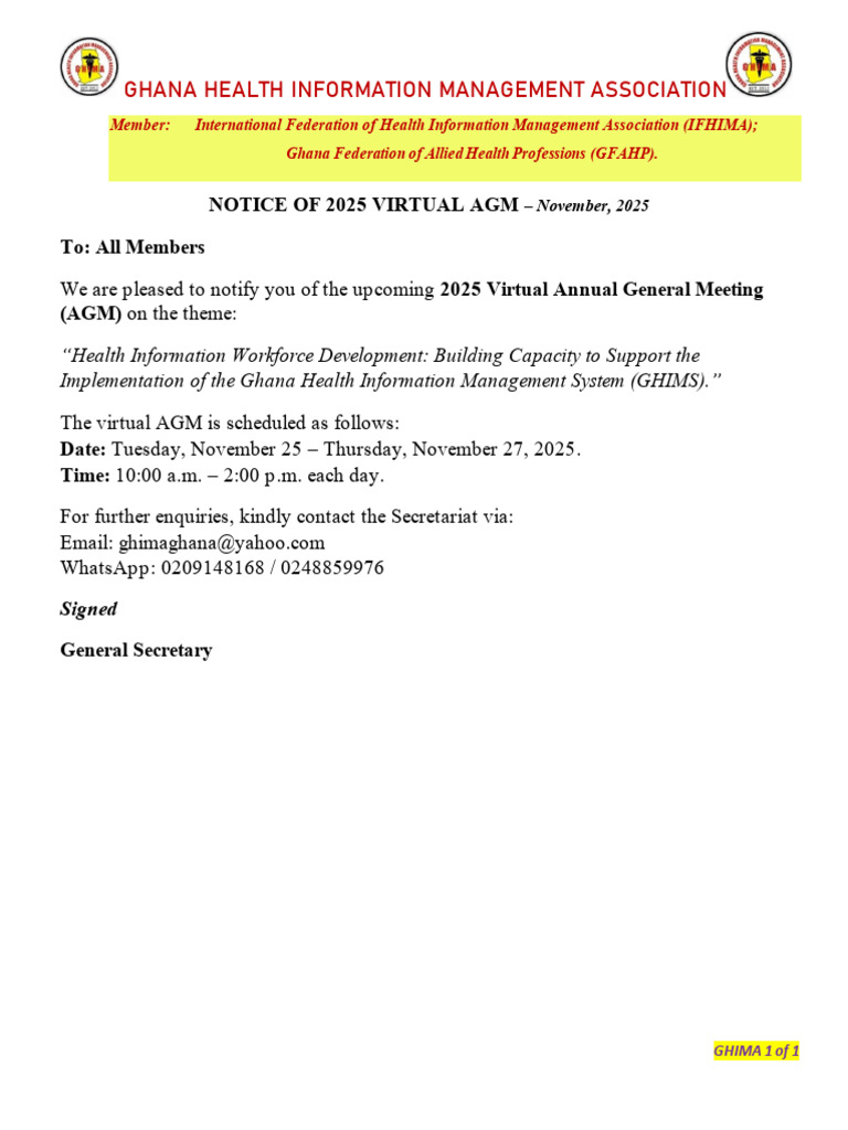 2025 Virtual AGM Notice: GHIMA | PDF