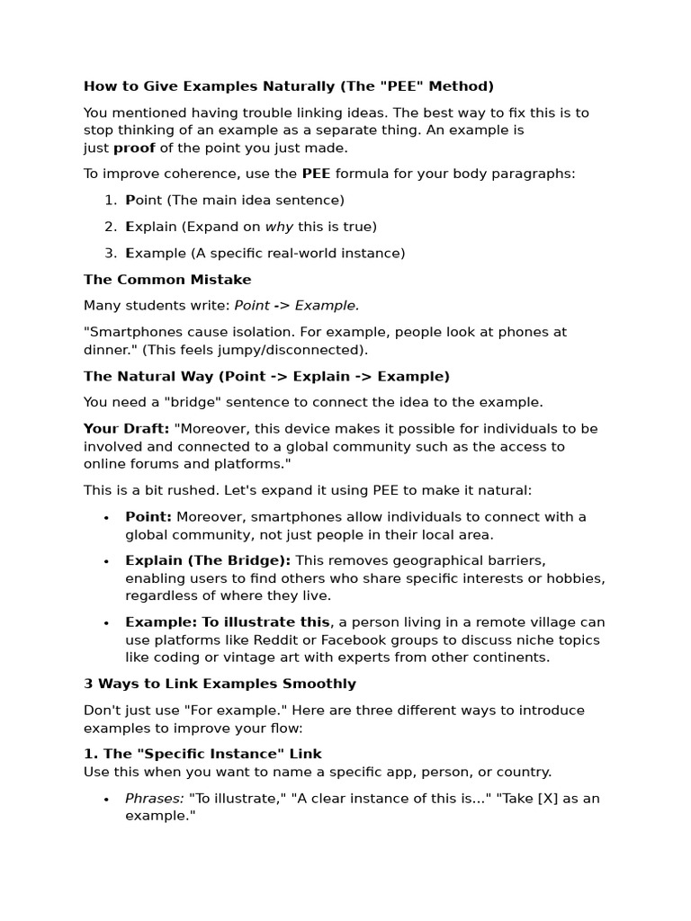 Mastering the PEE Method for Examples | PDF | Telephone | Smartphone