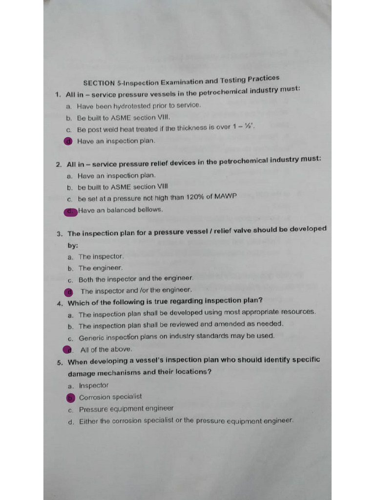 API 510 Chapter 5 Question Bank | PDF