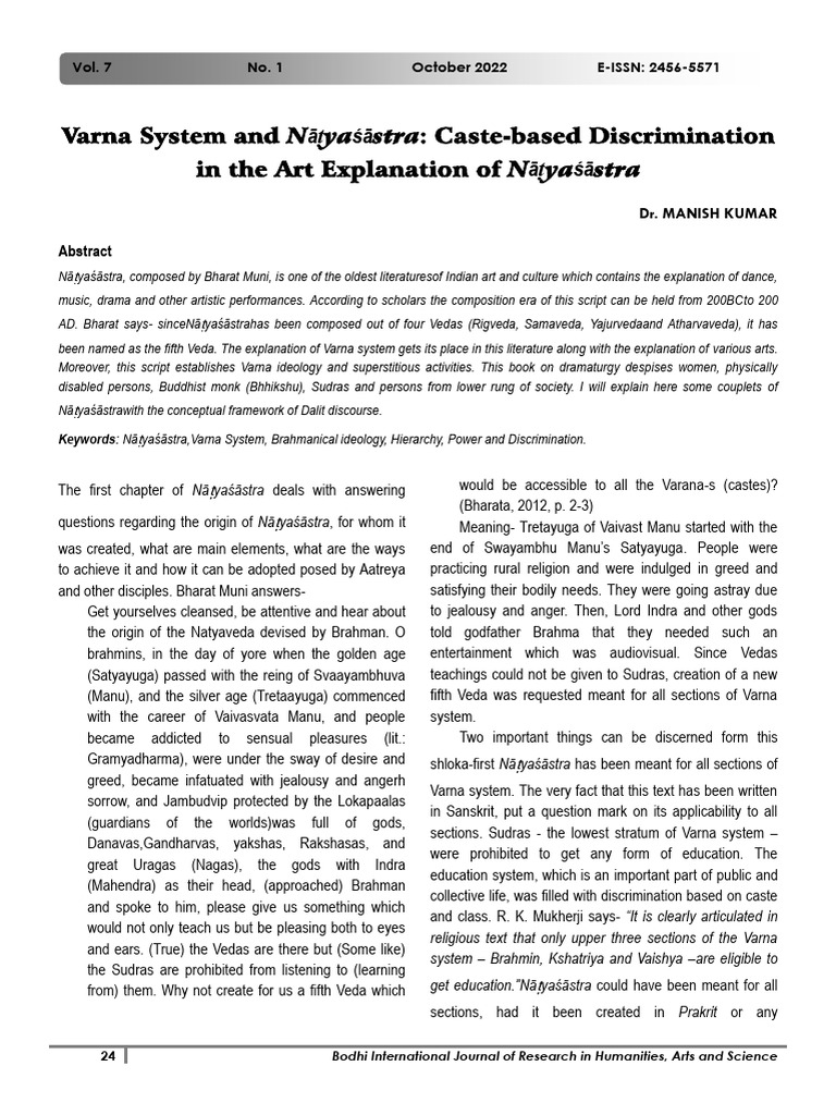 Varna System in Nāṭyaśāstra: Caste Discrimination | PDF | Vedas ...