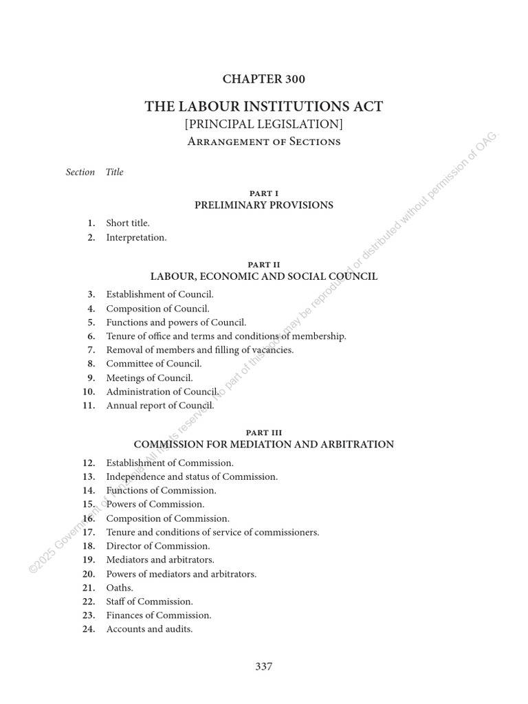 Labour Institutions Act Overview | PDF | Common Law | Government