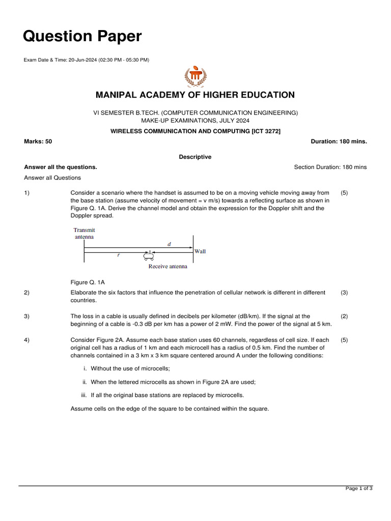 Wireless Communication Exam Paper 2024 | PDF | Orthogonal Frequency ...