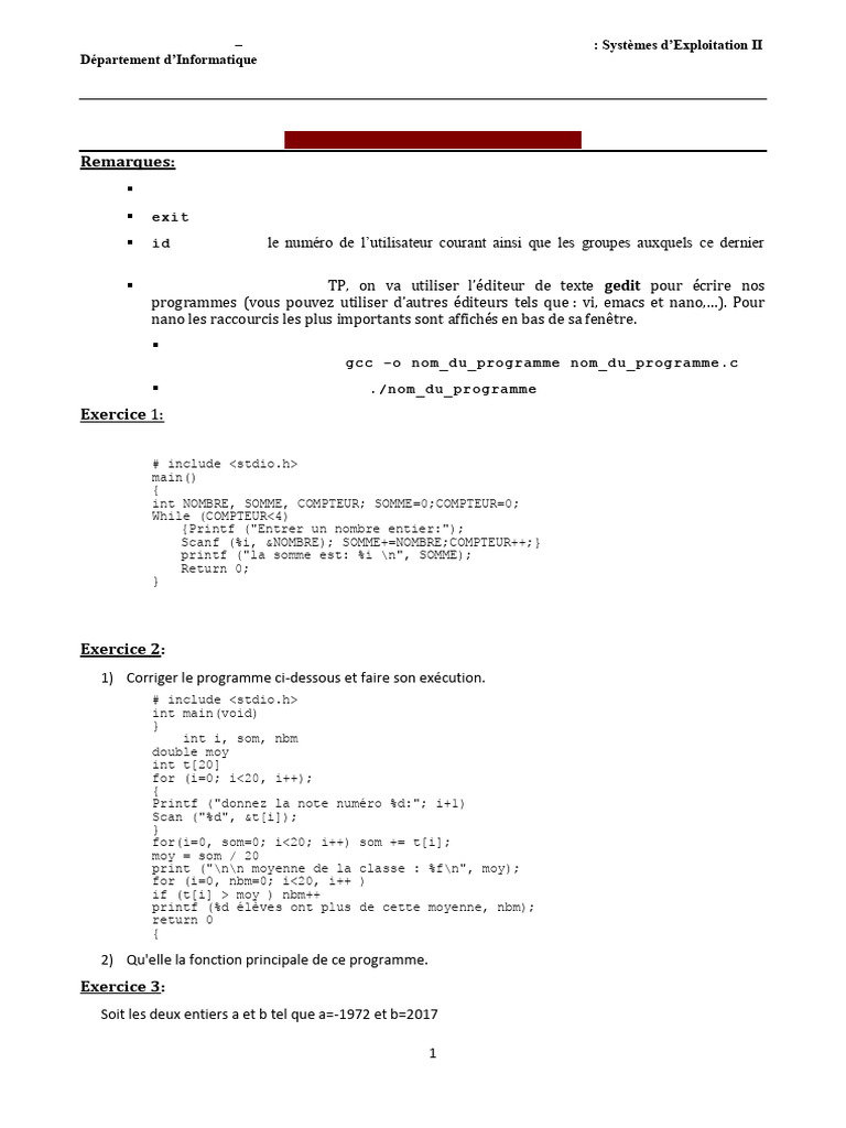 Programmation C sous Linux - TP 2 | PDF | C (Langage de programmation ...