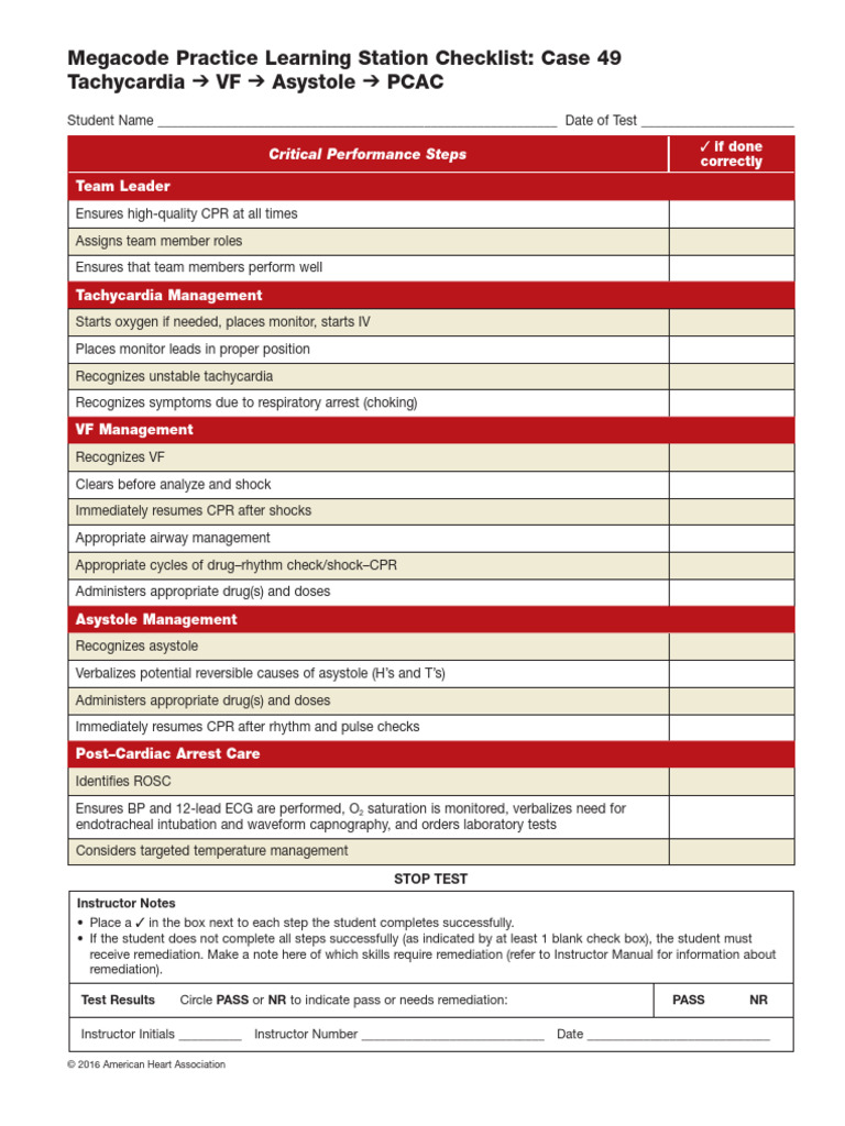 Megacode Practice Checklist for CPR Skills | PDF | Cardiopulmonary ...