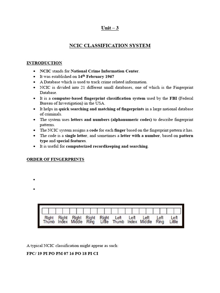NCIC Fingerprint Classification Guide | PDF | Fingerprint | Hand