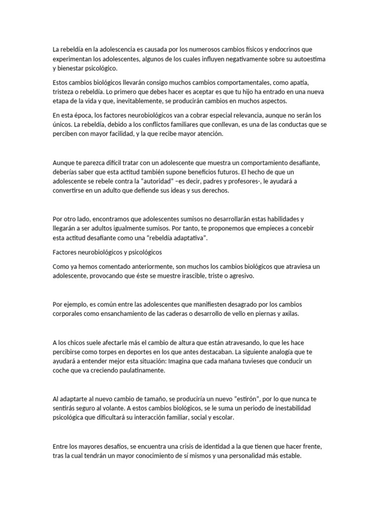 Rebeldía adolescente: causas y soluciones | PDF | Adolescencia | Invasión