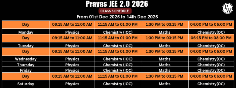 Prayas JEE 2.0 Class Schedule 2025 | PDF