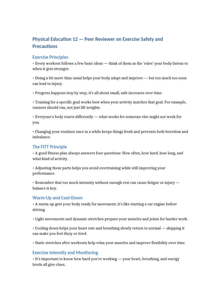 Exercise Safety and Precautions Guide | PDF | Flexibility (Anatomy ...