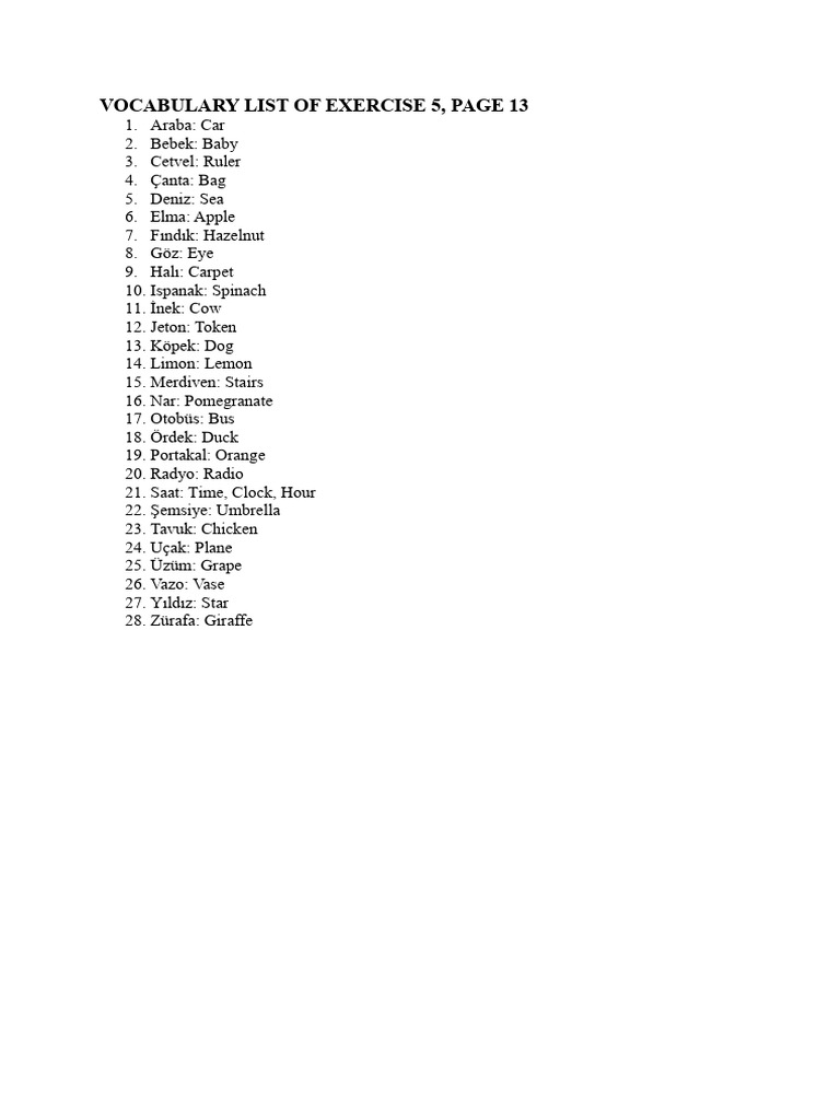 Vocabulary List of Exercise 5 | PDF