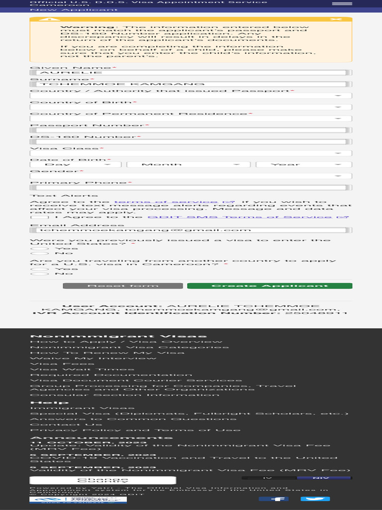 New Applicant Official U.S. Department of State | PDF