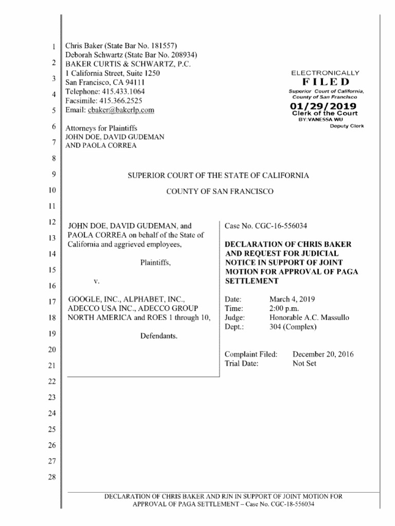 Declaration With Settlement Agreements As Exhibits - CGC-16-556034 | PDF