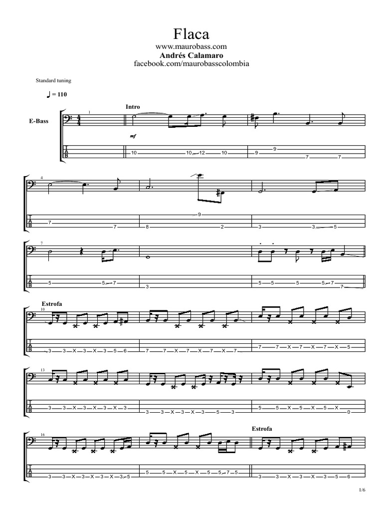 Andrés Calamaro Flaca Bass Tabs | PDF