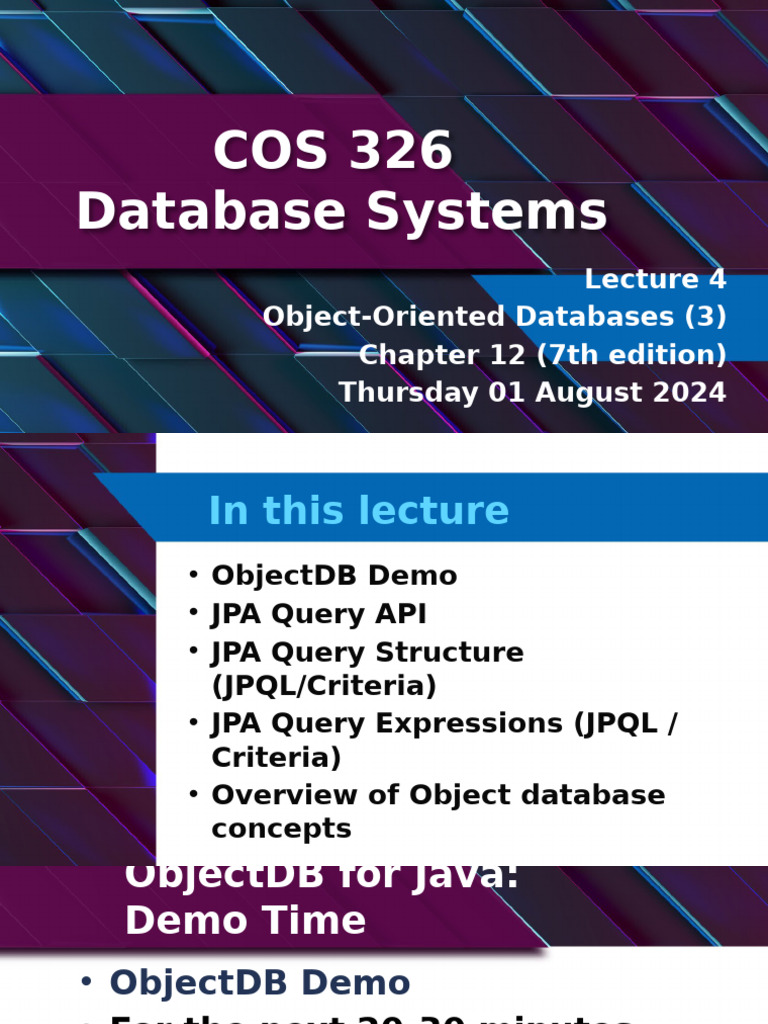 Cos326 Lecture 4 2024 - Oodbms (3) | PDF | Inheritance (Object Oriented ...