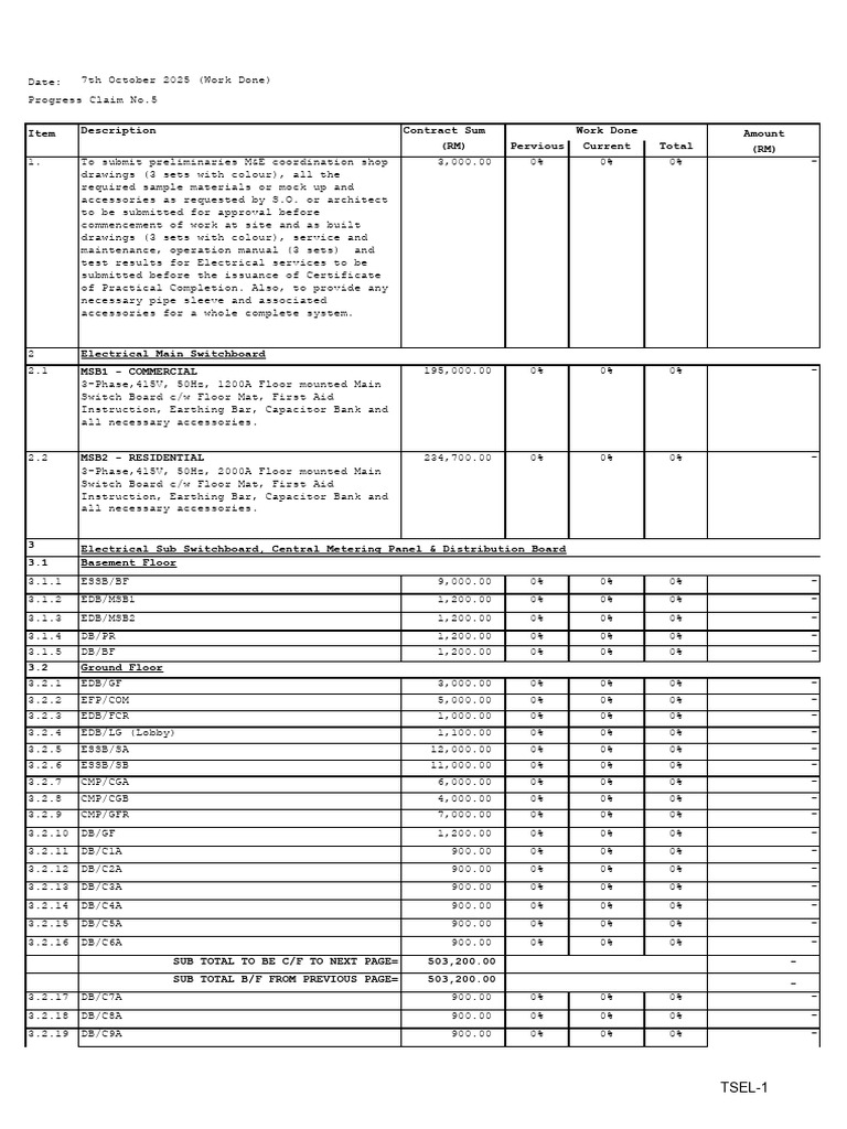 Banquet Electrical ProgressClaim No.5 | PDF | Building Engineering ...