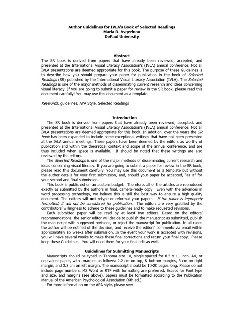 IVLA Selected Readings Submission Guidelines | PDF | Copyright | Typefaces