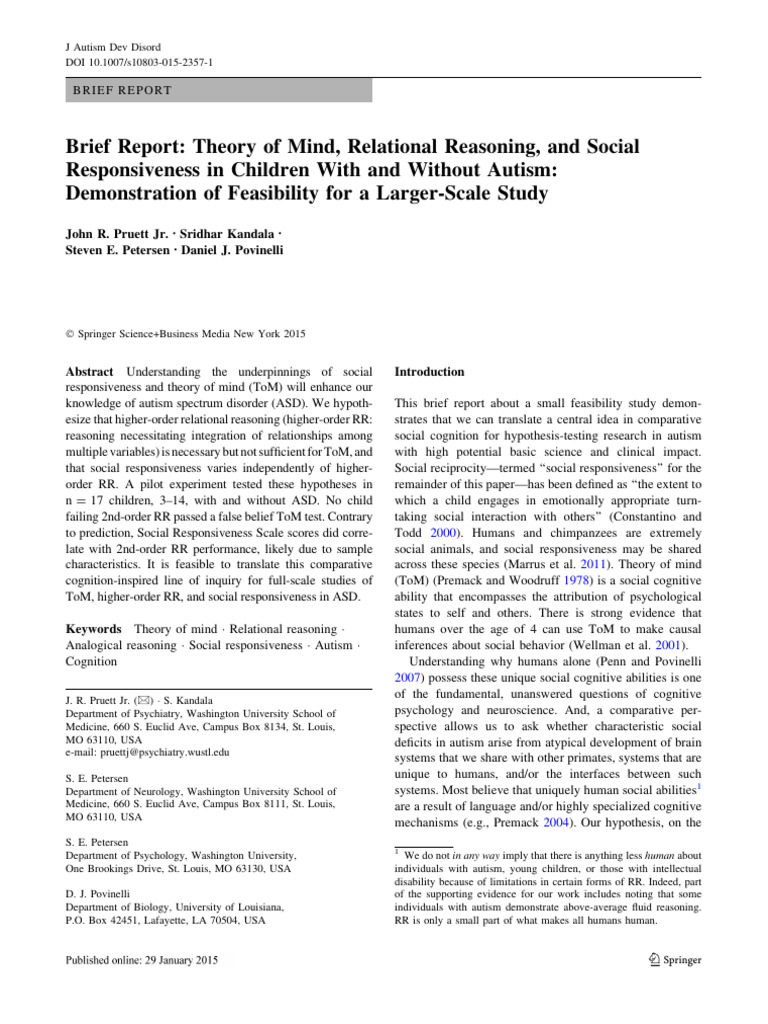 Autism, Theory of Mind, and Reasoning | PDF | Autism | Theory Of Mind