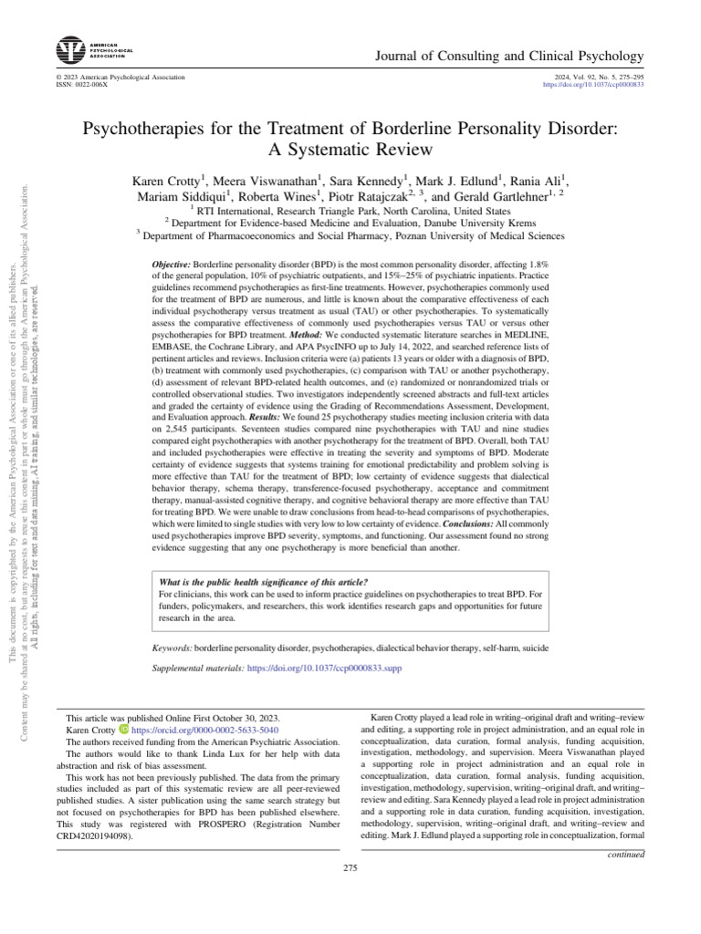 Effective Psychotherapies for BPD | PDF | Borderline Personality ...
